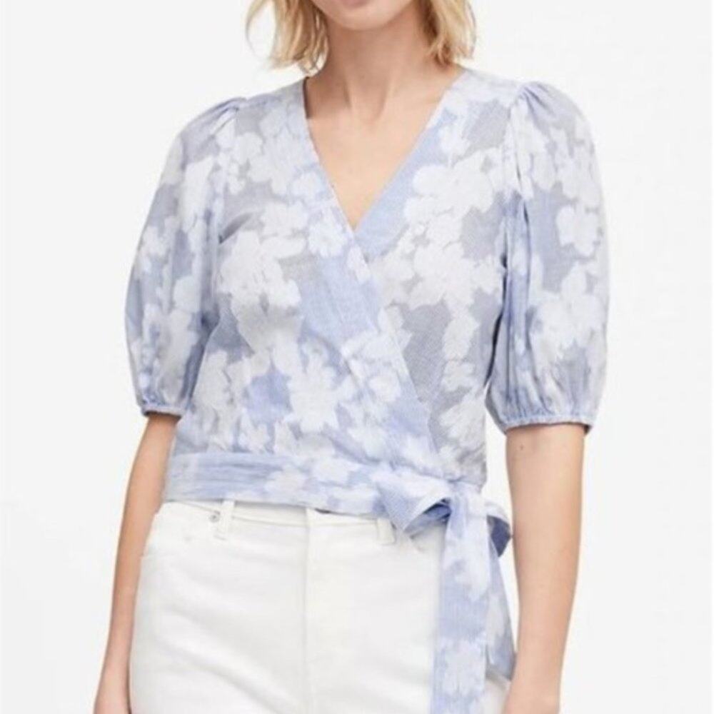 Banana Republic Floral Puff Sleeve Blouse Top Smart Prep Beach Clean Romantic, S
